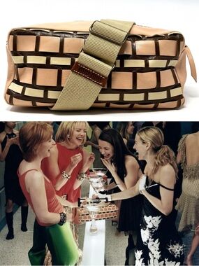 RARE Vintage Miu Miu 90s Pink Brown Woven Leather Rectangle Mini Shoulder Bag